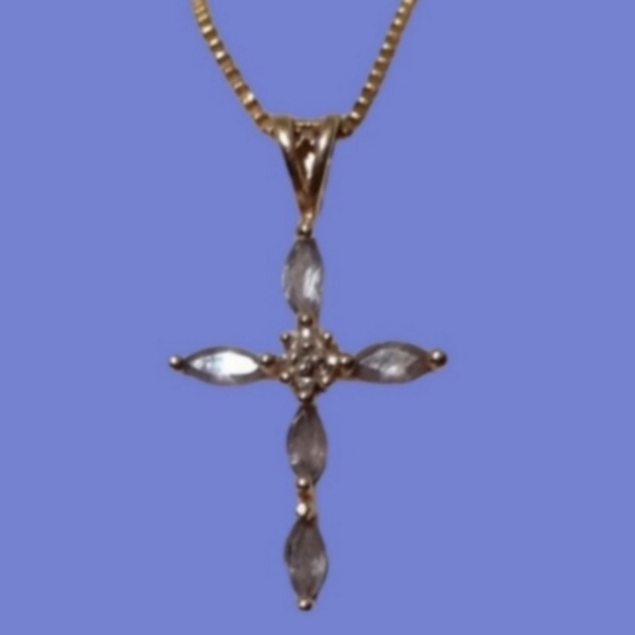 Solid 14k Gold Tanzanite Diamond Cross Pendant - Picture 11 of 14